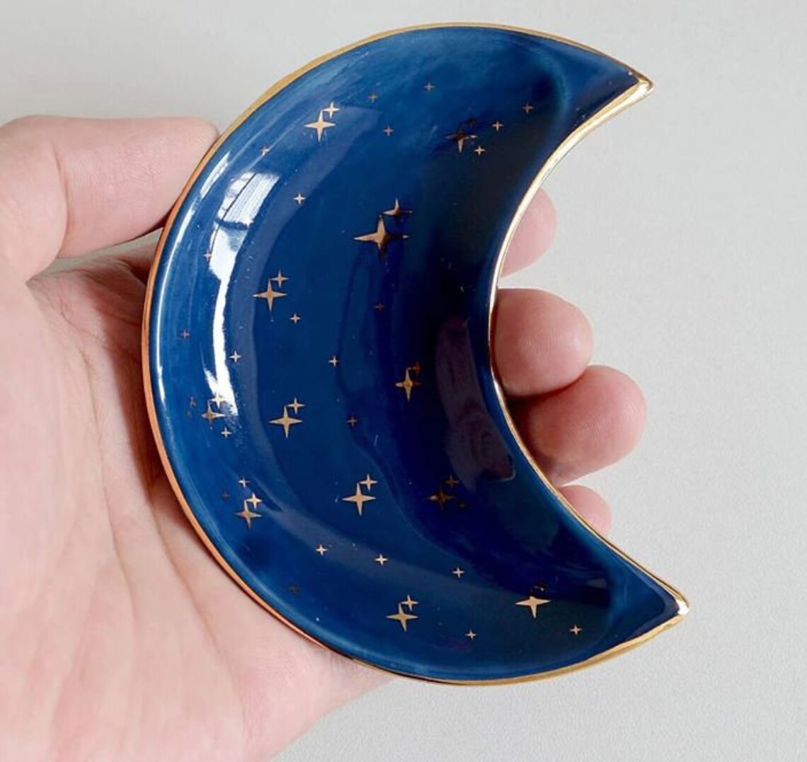 Moon Trinket Dish / Ceramic Jewelry Tray / Crystal Display Etsy