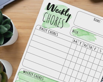 Chore Chart | Weekly Editable Chore Chart for children, young adults, roommates | Digital Chore Chart | Chore planner | printable pdf |Green