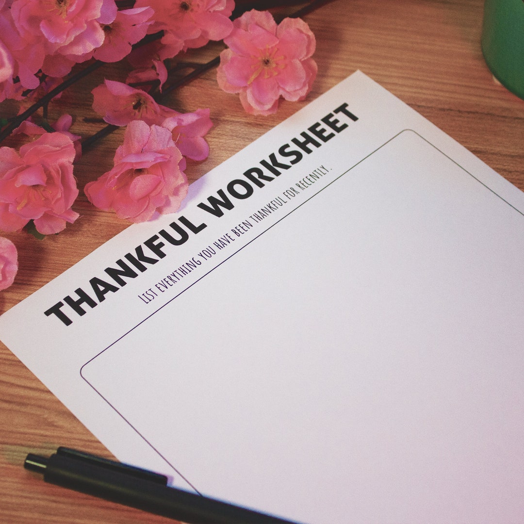 Thankful Worksheet Printable PDF Worksheet Mental Health Journal Sheet