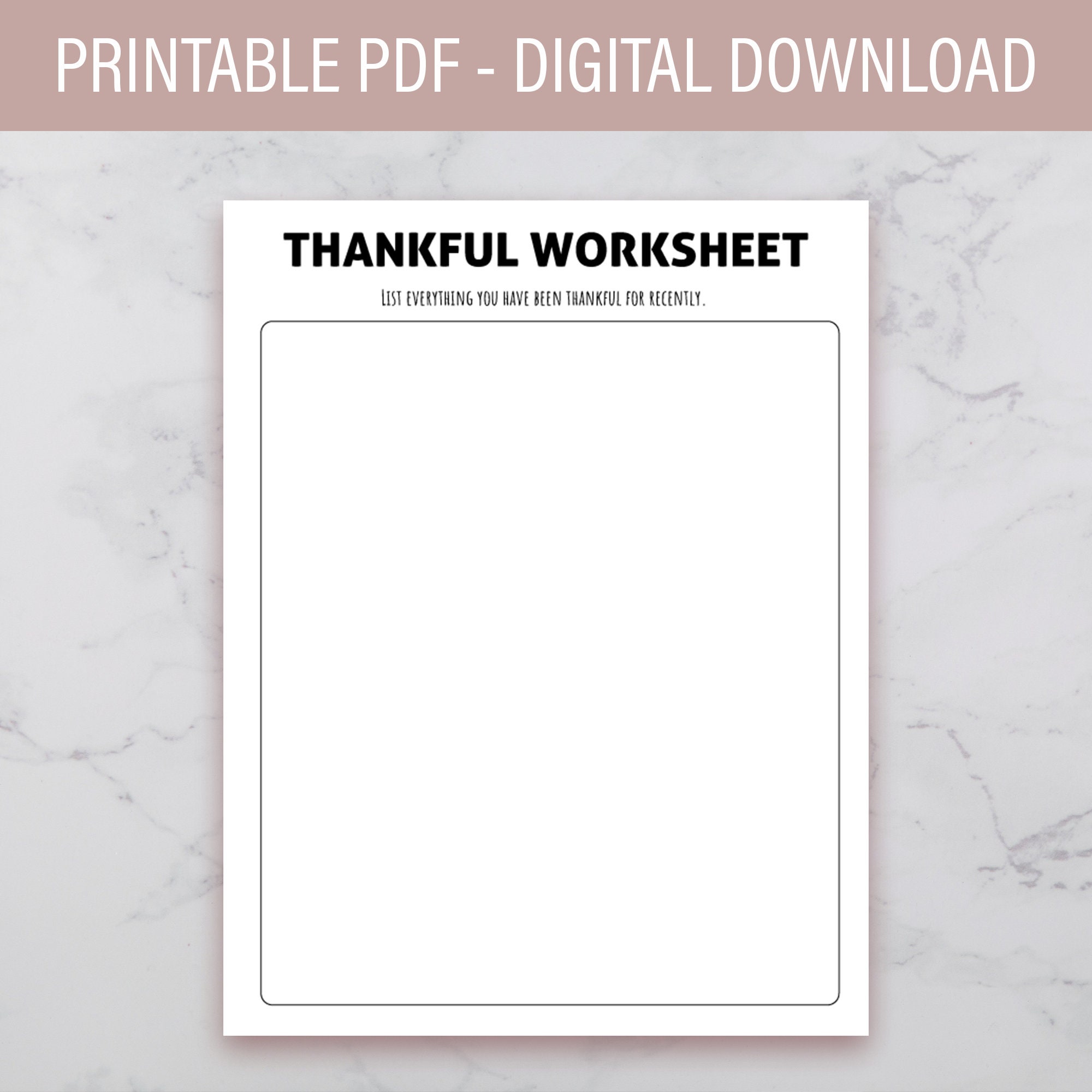 Thankful Worksheet Printable PDF Worksheet Mental Health Journal Sheet