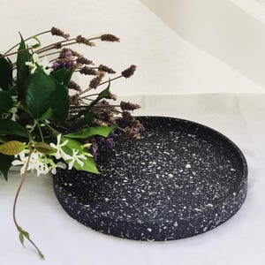 Black Terrazzo Tray: Eco Resin Round Centerpiece, Living Room Decor
