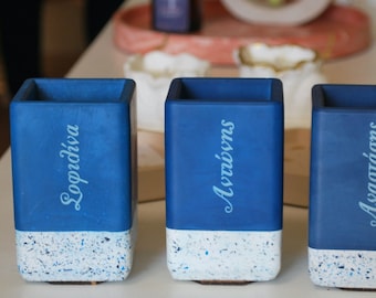 Personalized Terrazzo Pen Holder: Custom Engraved Pencil Pot, Handmade in Greece