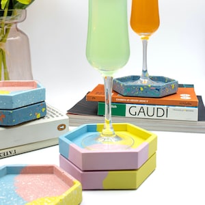 Handgemaakte zeshoekige dikke onderzetters | Set van 2 | Moderne woondecoratie