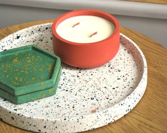 Terrazzo Round Tray Set | Coffee table tray | Centrepiece | Modern Home Decor | Soy candle set | Decorative Dining table set