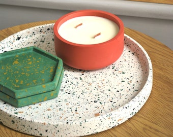 Handcrafted Terrazzo Tray Set: Modern Home Decor, Soy Candle