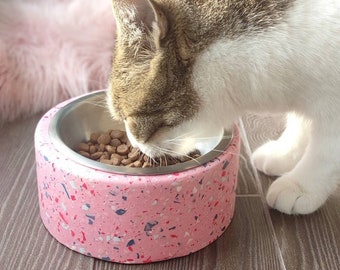 Handgemachter Fressnapf aus Terrazzo: Bunter Fressnapf für Katzen und Hunde mit Edelstahleinsatz
