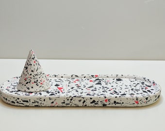 Terrazzo Ecoresin Oval Tray and Ring Holder Set: Eco-Friendly Home Decor