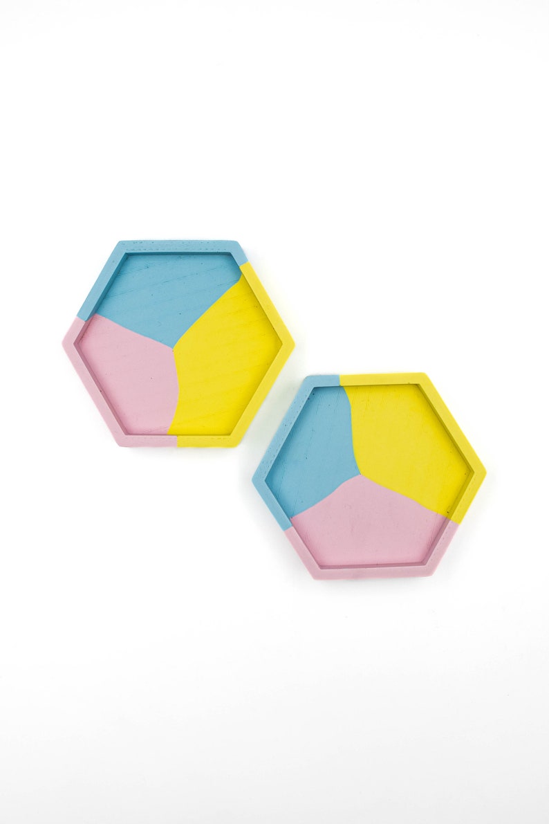Sous-verres hexagonaux faits à la main Lot de 2 Décor à la maison moderne solid/ 3 colors