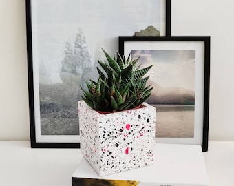 Terrazzo Indoor House Plant Pot, jardinière carrée, pot de plantes de jesmonite, planteur succulent