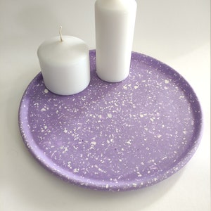 Decorative terrazzo tray, 27 cm Dining Centrepiece, Jewellery display, Dining table centerpiece, Purple jesmonite Tray Terrazzo style image 5