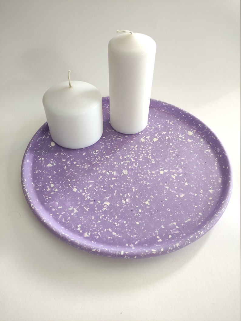 Decorative terrazzo tray, 27 cm Dining Centrepiece, Jewellery display, Dining table centerpiece, Purple jesmonite Tray Terrazzo style image 5