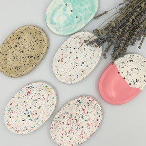 Handmade Terrazzo Soap Dish with Drain: Eco-Resin Bathroom Decor