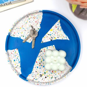 Zero-waste Terrazzo Large Round Tray | Modern Home Decor Blue