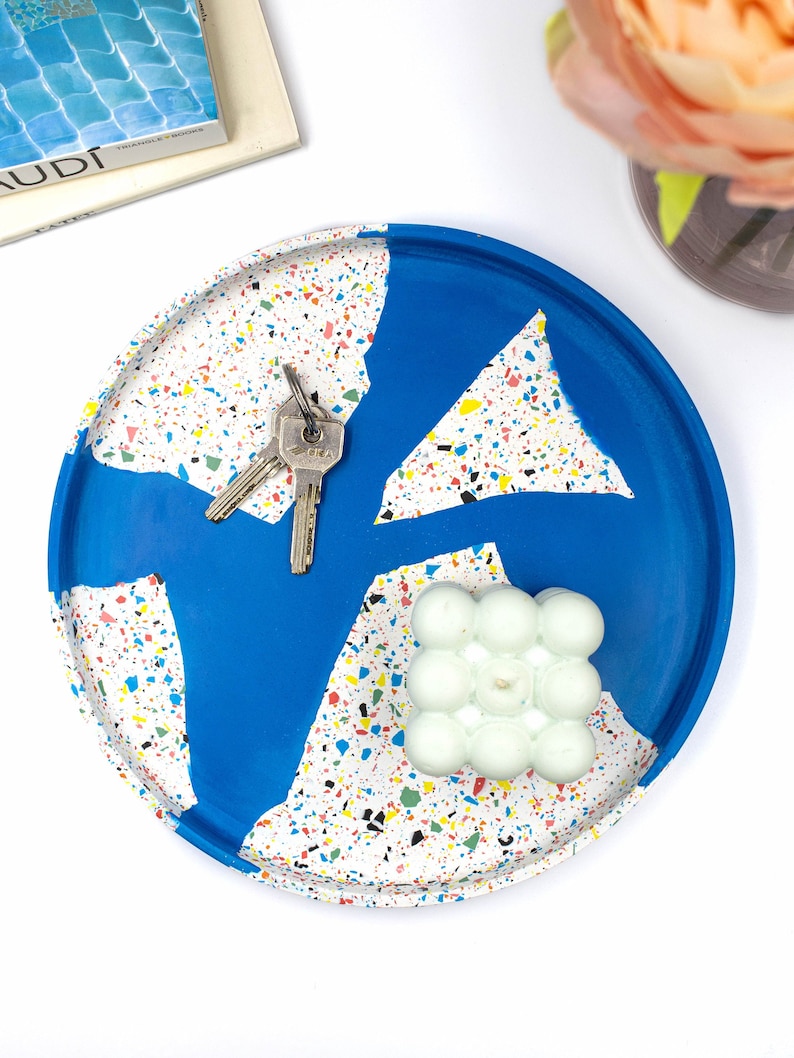 Zero-waste Terrazzo Large Round Tray | Modern Home Decor Blue