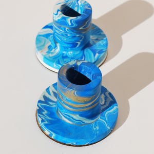 Goldenblue Candleholder set, Taper candle holder, Unique homeware,marbling candleholders, maximalist decor, dinner party decor, candlestick