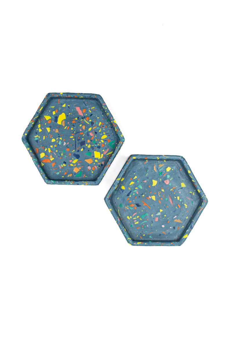 Sous-verres hexagonaux faits à la main Lot de 2 Décor à la maison moderne terrazzo/ blue