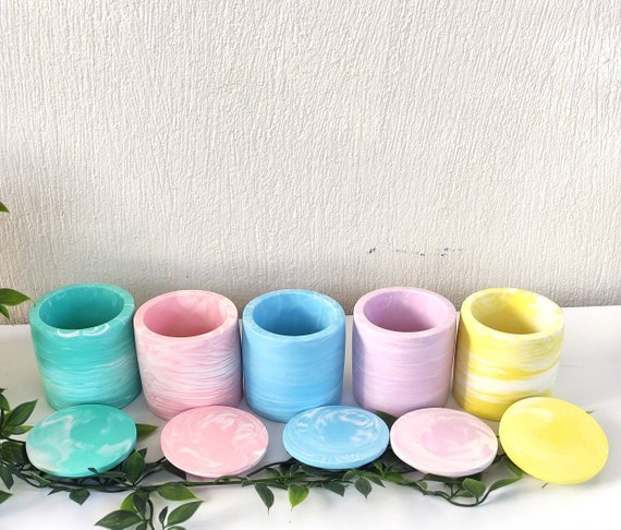 Deluxe Set of 5 Wholesale Candle Jars With Lid, Pastel With White Marbling  Candle Vessels, Refillable Candle Jars, Sealed Candle Vessels 