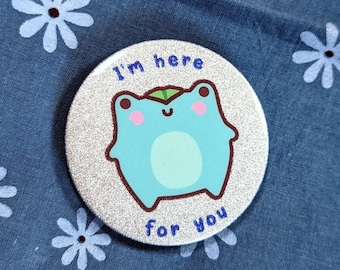 Frog Button, Kawaii Pin, Cute Animal Button, Frog Accessory, Kawaii Frog, Glitter Button, Frog Brooch, Holographic Pin