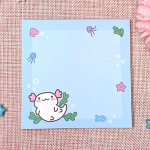 Kawaii Axolotl Notizblock, Süßer Quadratischer Block, Niedlicher Unterwasser Notizblock, Schreibblock für To-Do-Listen, Pastell Blau Deko