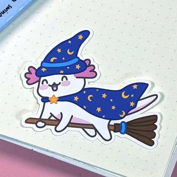 Axolotl Halloween Sticker, Süßer Halloween Sticker, Hexen Sticker, Laptop Sticker, Kawaii Tier Sticker