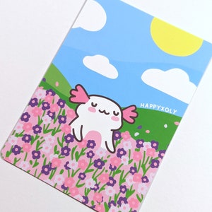 Axolotl Kunstdruck, Tier Postkarte, Postkarte A6, Süße Grußkarte Blumen, Kawaii Illustration, Süßer Kunstdruck, Axolotl Print