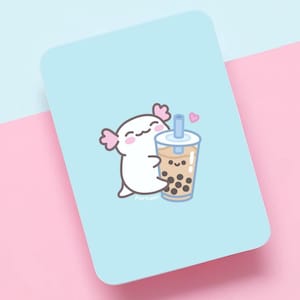 Axolotl Postkarte, Boba Postkarte, Bubble Tea Karte, Tier Postkarte, Axolotl Kunstdruck, Süße Postkarte, Kawaii Kunstdruck, Axolotl Geschenk