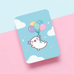 Süße Axolotl Postkarte, Postkarte Luftballons, Axolotl Kunstdruck, Tier Postkarte, DIN A6 Karte, Pastell Wolken, Kawaii Kunstdruck