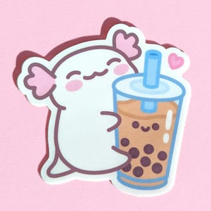 Süßer Axolotl Sticker, Kawaii Vinyl Sticker, Bubble Tea Aufkleber, Boba Sticker, Laptop Sticker, Kawaii Aufkleber, Deko Sticker