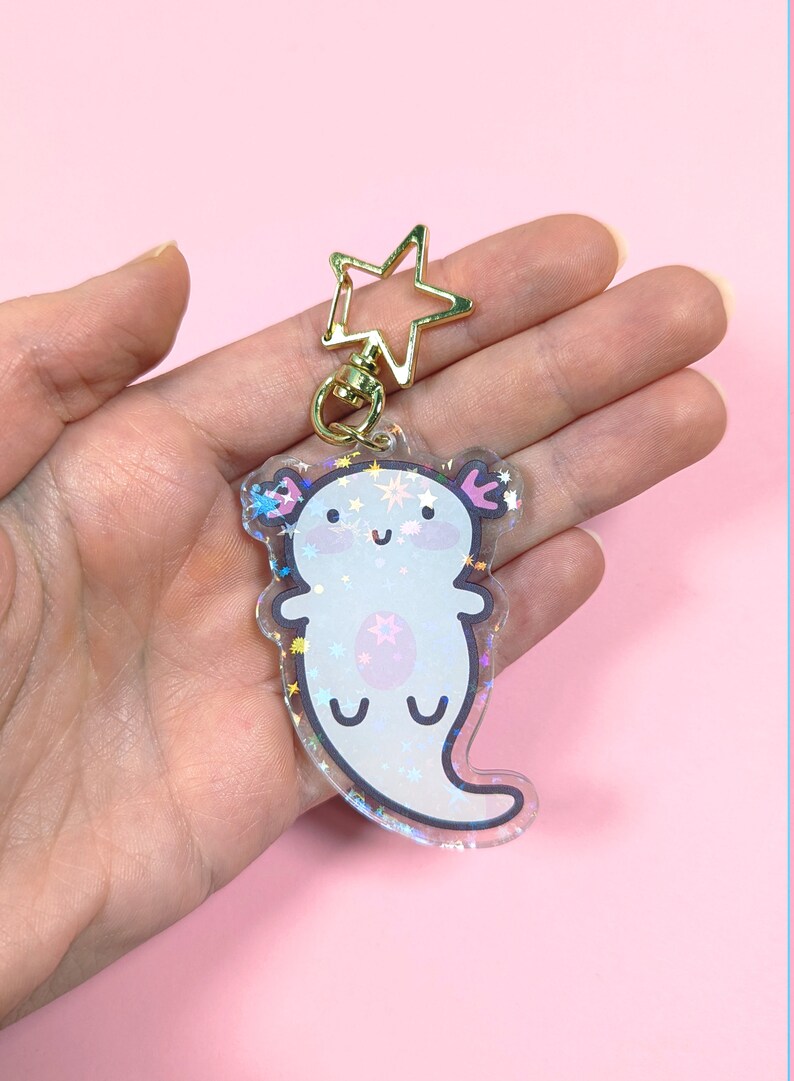 Axolotl Keychain Holographic Stars Cute Animal Keychain Etsy