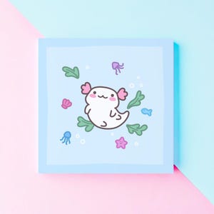 Axolotl Postkarte, Quadratische Postkarte, Axolotl Kunstdruck, Unterwasser Karte, Süße Postkarte, Kawaii Kunstdruck, Axolotl Geschenk