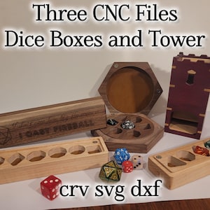 Drei CNC File Pack-DND Special-runde und rechteckige Würfelboxen und Würfelturm, svg crv dxf