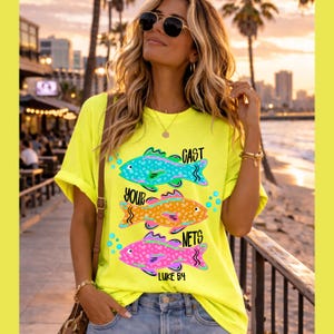 Echa tus redes PNG, Neon Summer Faith PNG, Neon Fish, Descarga digital cristiana