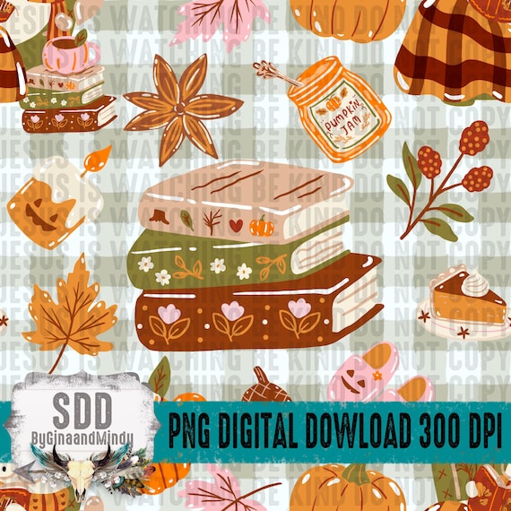 Fall Books & Pumpkin Seamless Pattern Bundle | Fall, Autumn Digital Paper, Repeating Pattern, Surface Design | PNG Download | DIGITAL