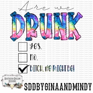 Are We Drunk PNG, Yes, No, Bitch, We Might Be!, Sublimation, Cut File, Digital, Drinking, Friends, Group, Bestie, Bitches, Fun, Rainbow