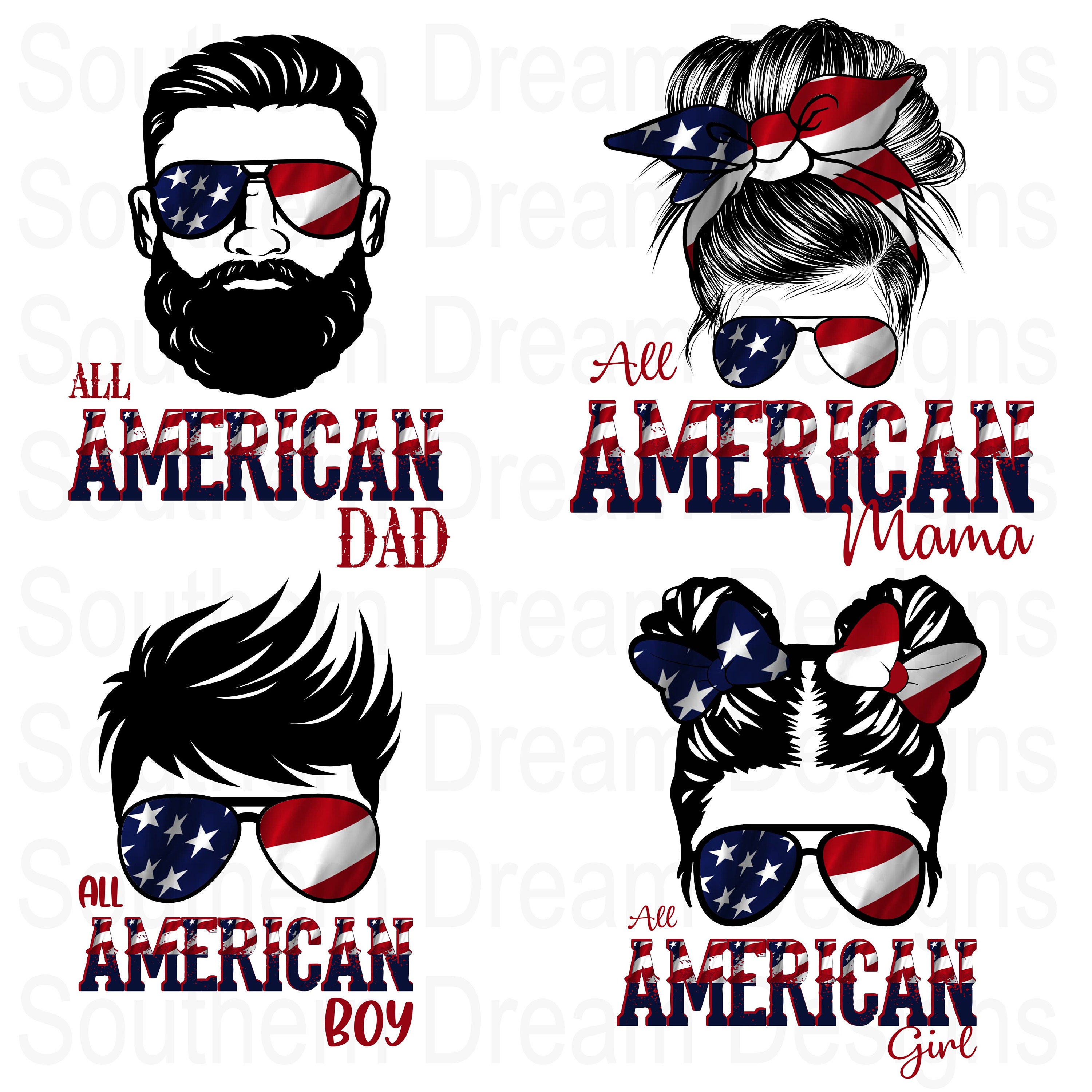 Fourth of July All AMERICAN FAMILY Bundle PNG Sublimation, American D…