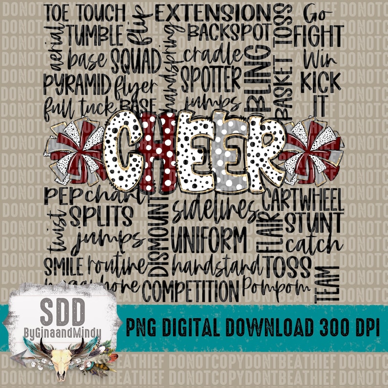 Cheer Doodle Word Art PNG Bundle | School, Spirit, Dots, Cheerleader ...