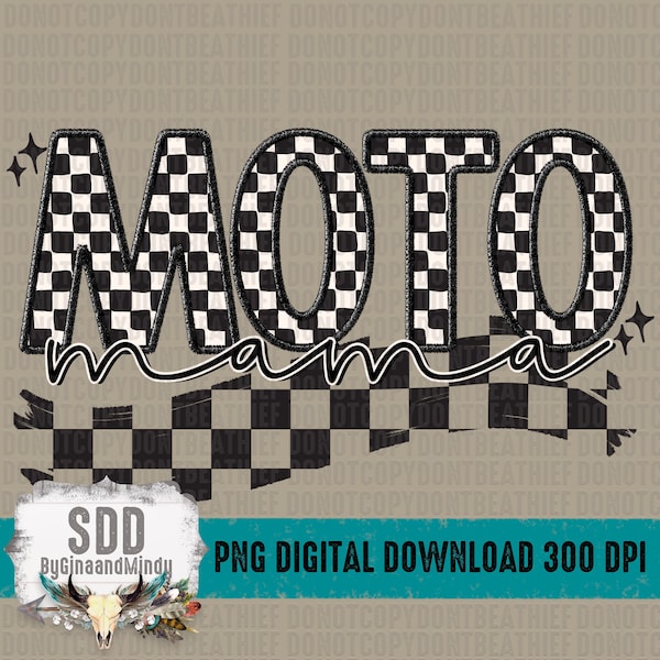 Moto Mama PNG | Checkered, Mom, Faux Embroidery, Dirt | Sublimation, Print, Download, Instant Downloadable | DIGITAL