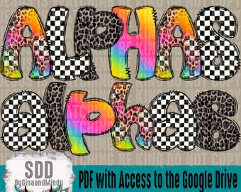 Racing Doodle PNG Bundle Set | Doodle Letters, Letter, Doodles, Checker, Checkered, Leopard, Neon, Font, Trendy | DIGITAL