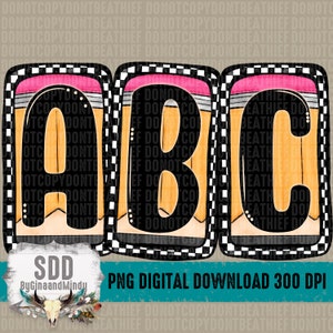Conjunto de pacote Alpha PNG xadrez de lápis escolar | Letras Doodle, Ensinar, Professor, Ensino, Alphas | DIGITAL