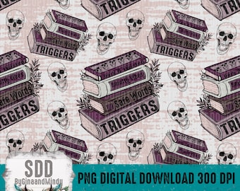 Dark Romance Reader PNG, Print, Seamless, Pattern, Books, Skellie, Skeleton, Skull, Reading, Book, Read, Smut, Reader, DIGITAL