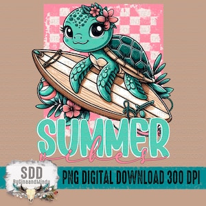 Summer Vibes Turtle PNG | Summer, Trendy, Turtle, Surf, Checkered, Girl, Youth | Instant Downloadable, Sublimation, Download | DIGITAL