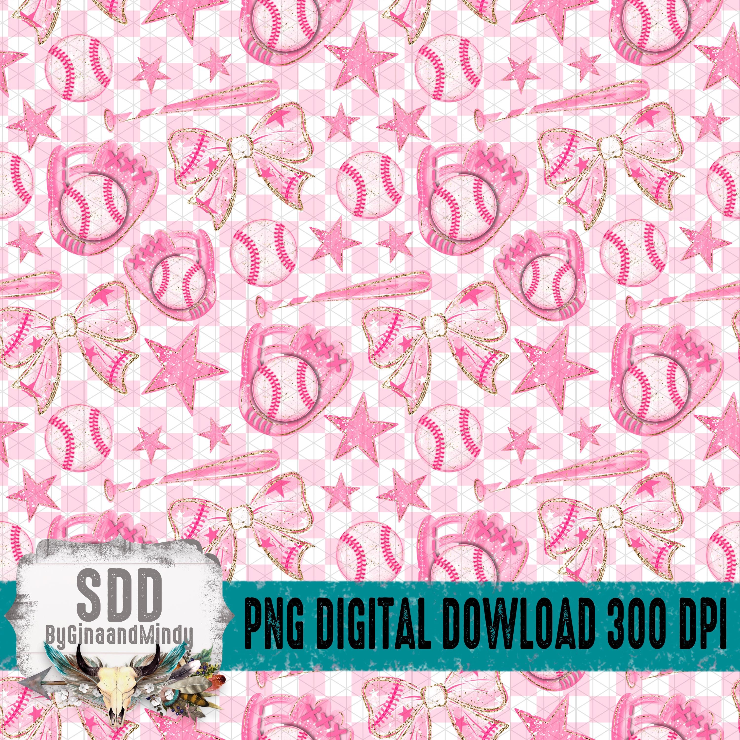 Pink Baseball Pattern Preppy Pink Baseball Seamless Pattern PNG • Girly Digital Paper • Bow ...