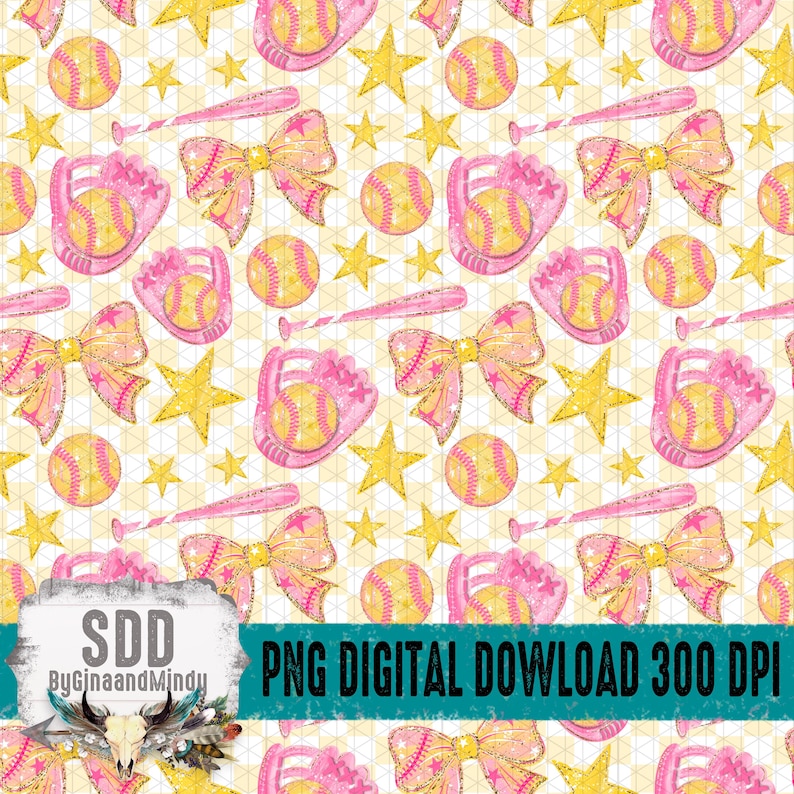 Preppy Softball Seamless Pattern PNG | Coquette Bow Softball Print ...