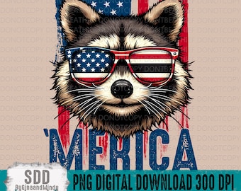 Merica' PNG | Waschbär, Amerikanische Flagge, Amerika, 4., Vierter, Juli, Flagge, Grafik, Trendy | Sublimation, Sofortdownload | DIGITAL