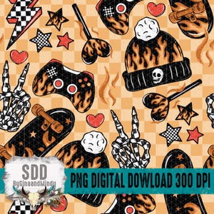 Gamer Skateboard Boy Seamless PNG | Rutig, Schackrutig, Skateboard | Ytmönster, Tyg, Upprepning, Papper | DIGITALT