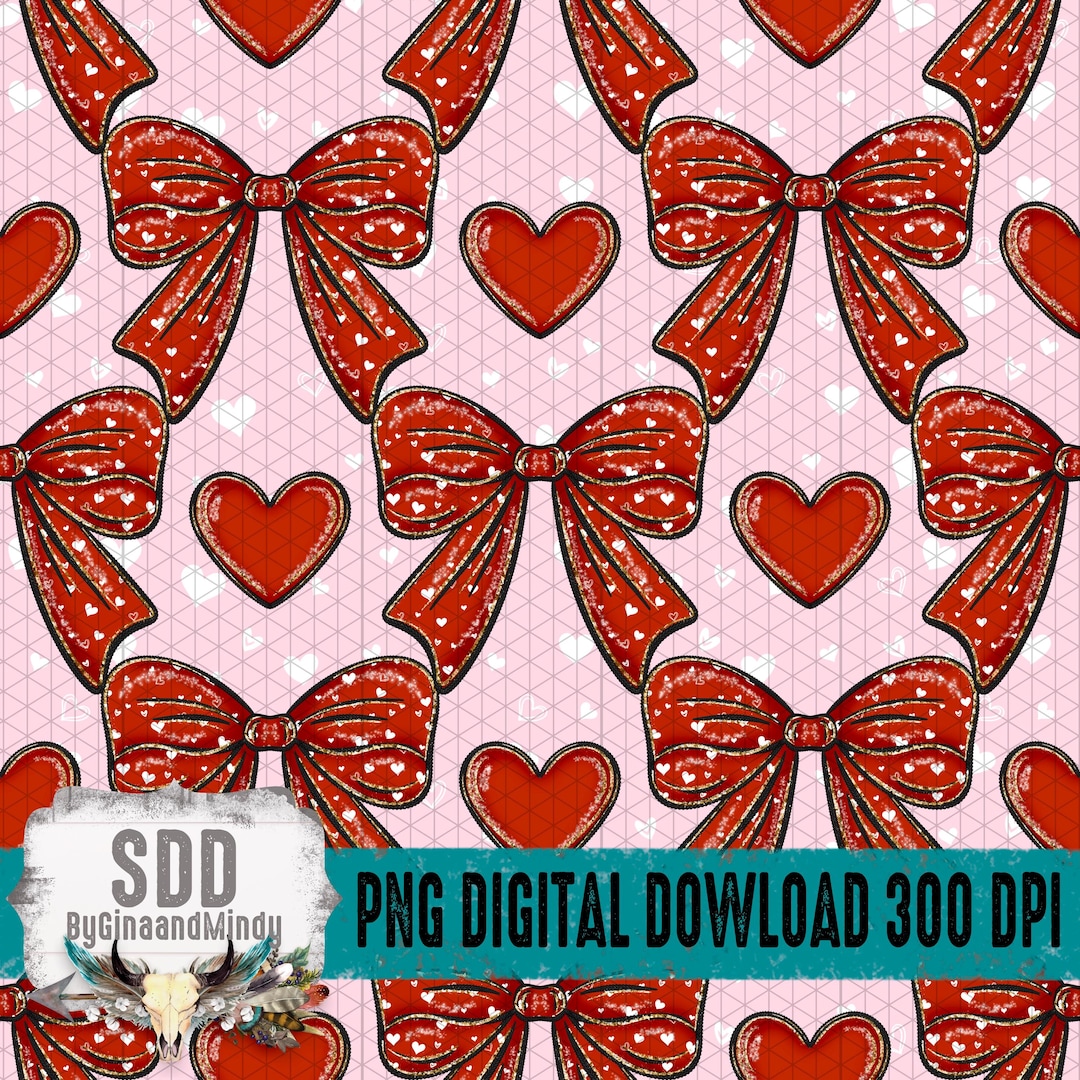 Bows Hearts Seamless Pattern PNG • Valentine Pattern • Pink Red Repeat ...