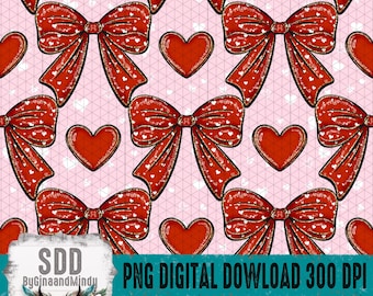 Motif sans couture de coeurs avec noeuds PNG • Motif de la Saint-Valentin • Motif répété rose rouge • Papier numérique Love • Téléchargement 300 DPI