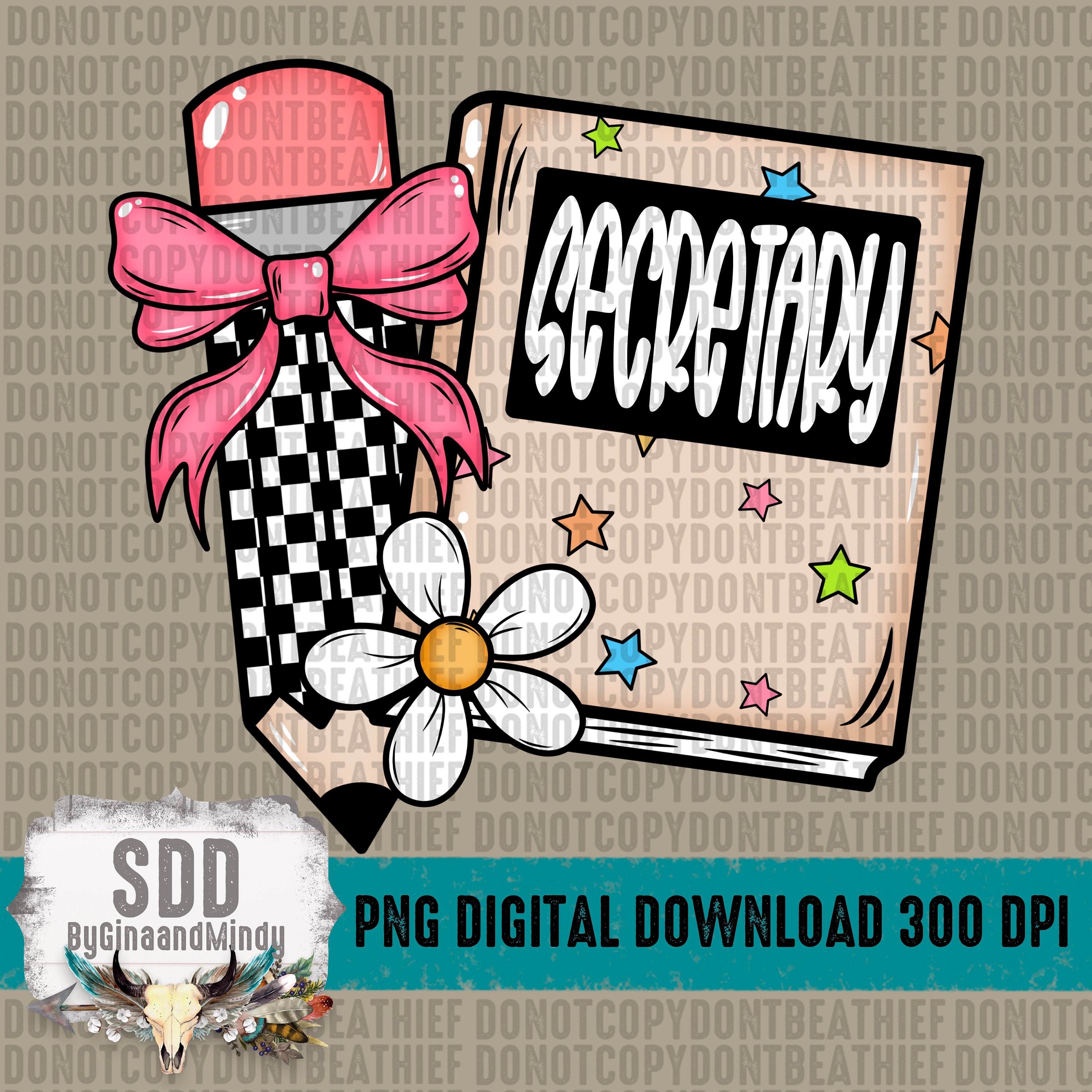 Secretary PNG |  | School, Stars, Pencil, Bow, Checkered, Flower | Sublimation | Instant Download | DIGITAL