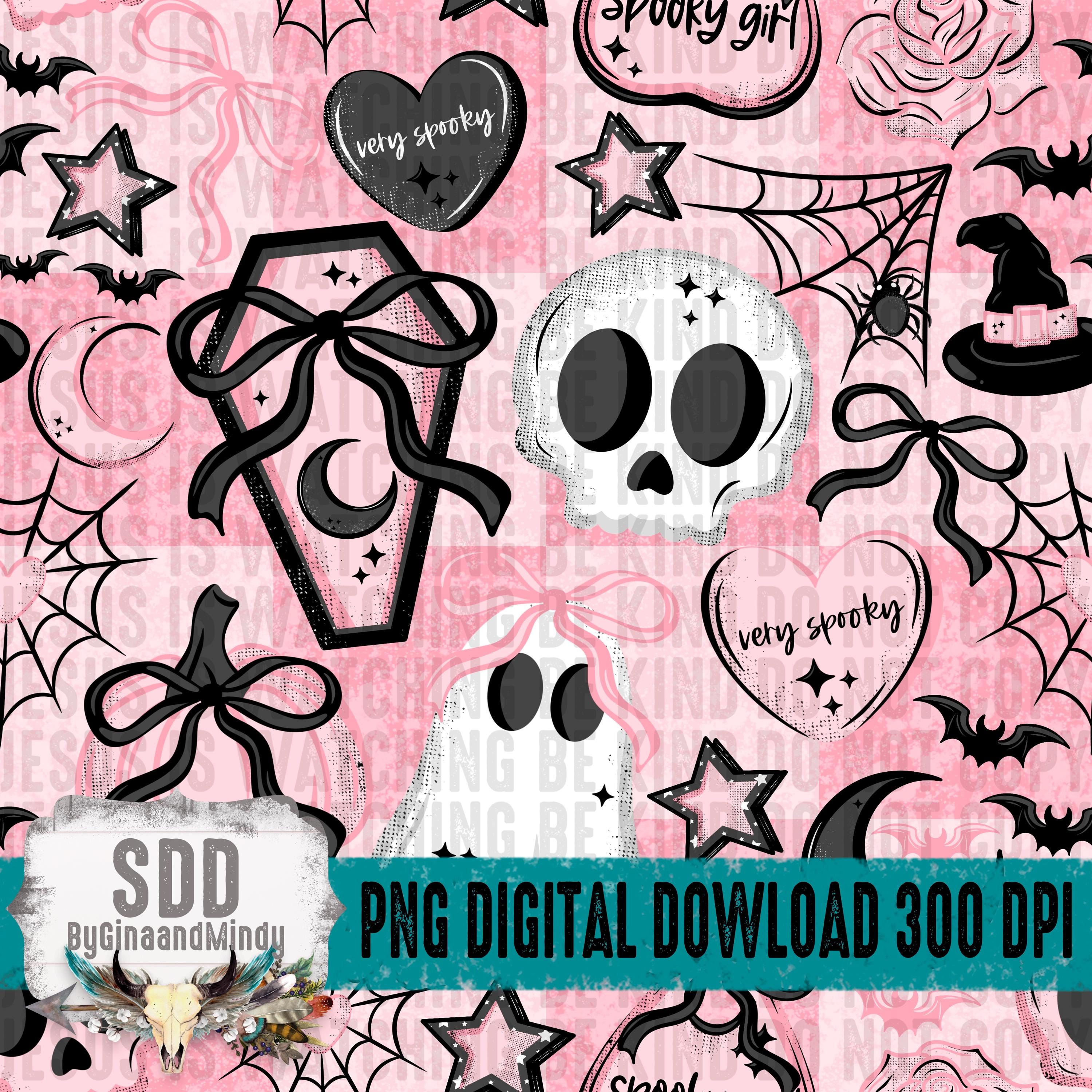 Spooky Bow Seamless PNG | Checkered, Trendy, Ghost, Halloween, Bats, Webs, Pink, Black, Bows | Fabric, Repeating Pattern, Paper | DIGITAL