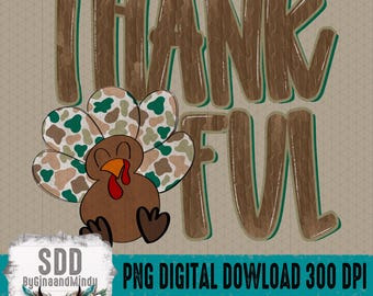 Thankful Camo Turkey PNG Bundle | Kids Thanksgiving Sublimation | Thankful In All Things Digital Download | Fall Shirt Design